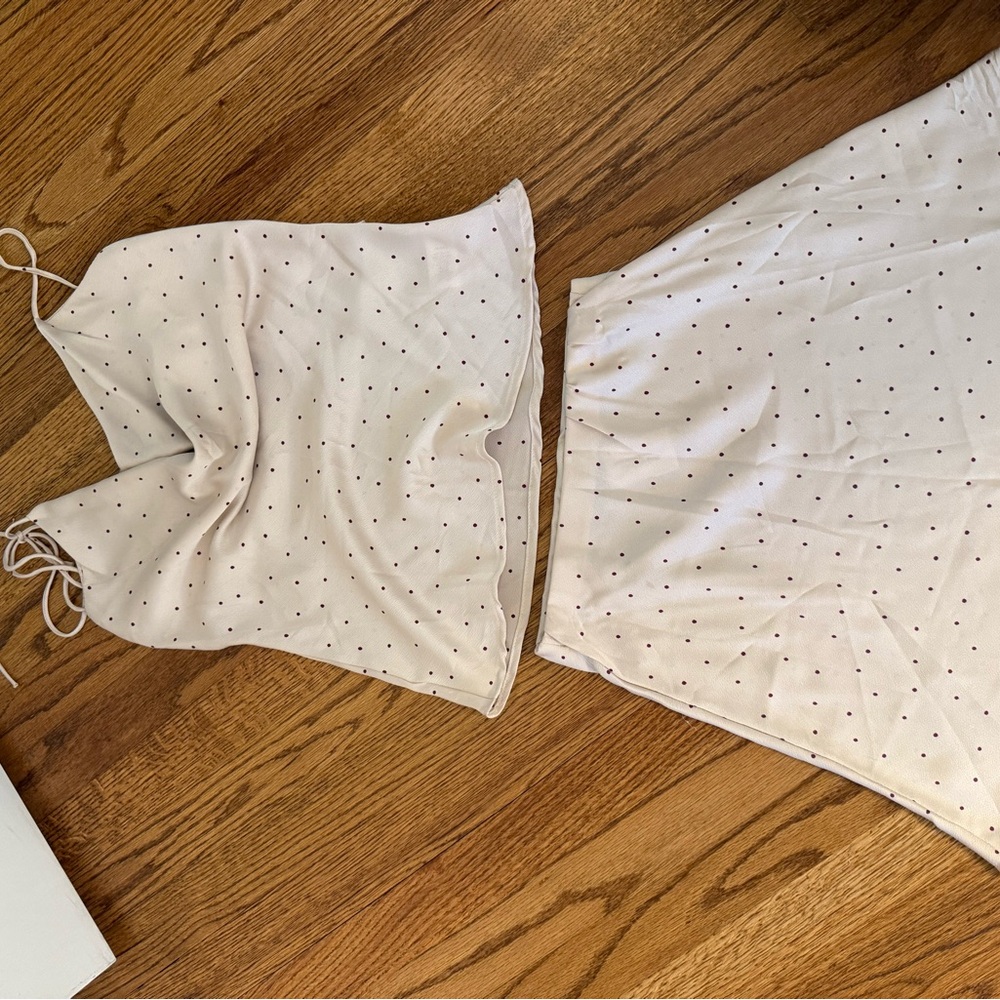 Cream Polka Dot Two-Piece Set - Crop Top & Skirt